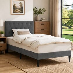 Modern Bed Frame: Dark Grey Velvet Headboard Specs