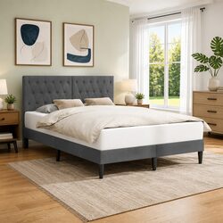 Bed Frame with Headboard Dark Grey 137 x 190 cm Velvet Modern Bedroom Furniture