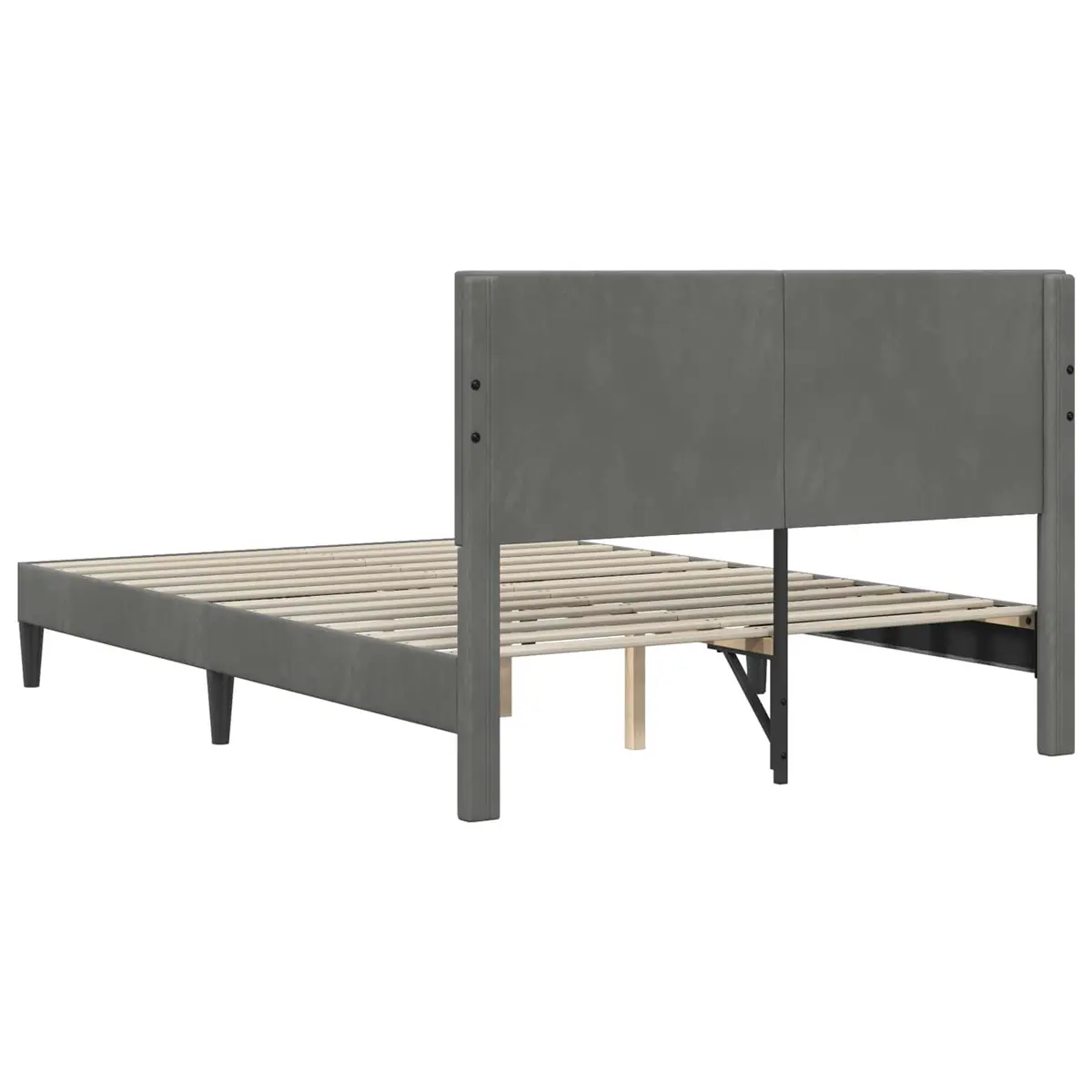 Bed Frame with Velvet Headboard Dark Grey 153 x 203 cm Slatted Support