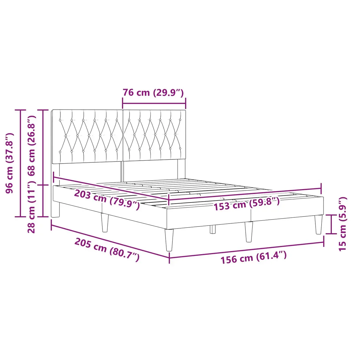 Bed Frame with Velvet Headboard Dark Grey 153 x 203 cm Slatted Support