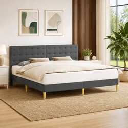 Grey Bed Frame with Headboard: 180 x 200 cm Dimensions, Specifications