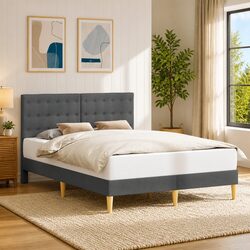 Specifications of 137 x 190 cm Dark Grey Bed Frame with Fabric Headboard