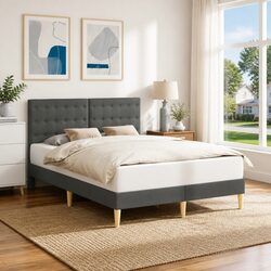 Fabric Headboard Bed Frame 153 x 203 cm Dark Grey