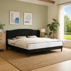 Black Bed Frame 180 x 200 cm with Faux Leather Headboard