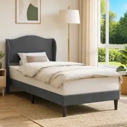 90 x 190 cm Dark Grey Bed Frame with Velvet Headboard