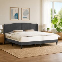 180 x 200 cm Dark Grey Bed Frame with Velvet Headboard