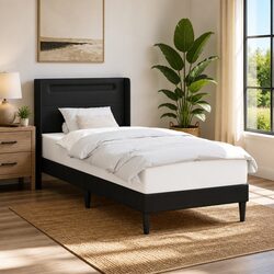 90 x 190 cm Black Bed Frame with LED Lights and USB Charging
