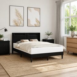 Black Bed Frame Specs: Faux Leather, Dimensions 153 x 203 cm, LED Lights