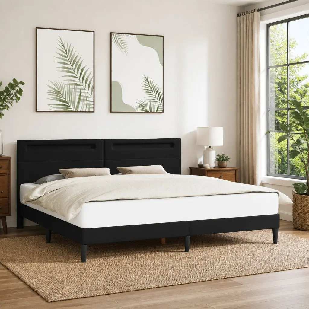 Bed Frame for Bedroom with LED Strip Lights Black 180 x 200 cm Faux Leather Headboard