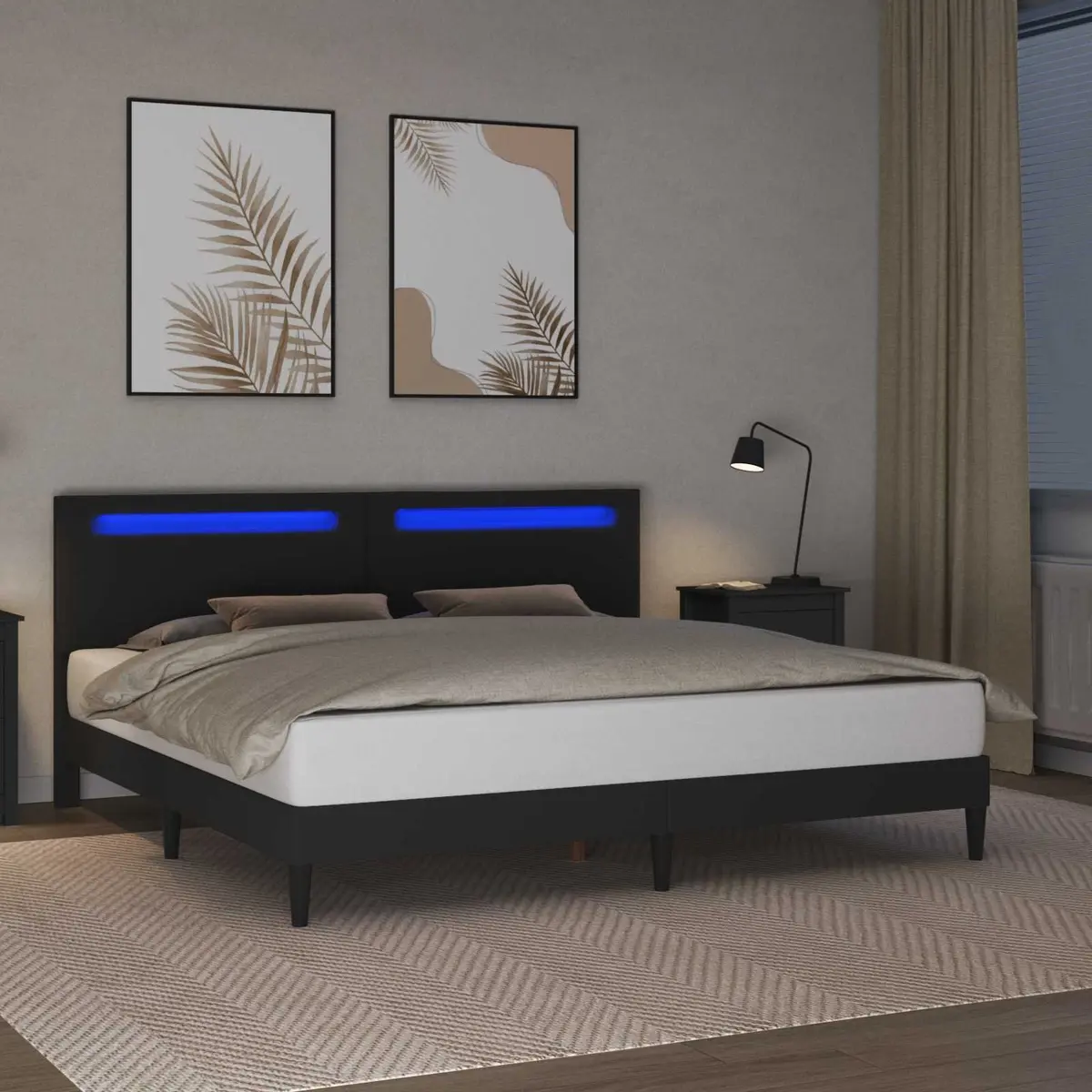 Bed Frame for Bedroom with LED Strip Lights Black 180 x 200 cm Faux Leather Headboard