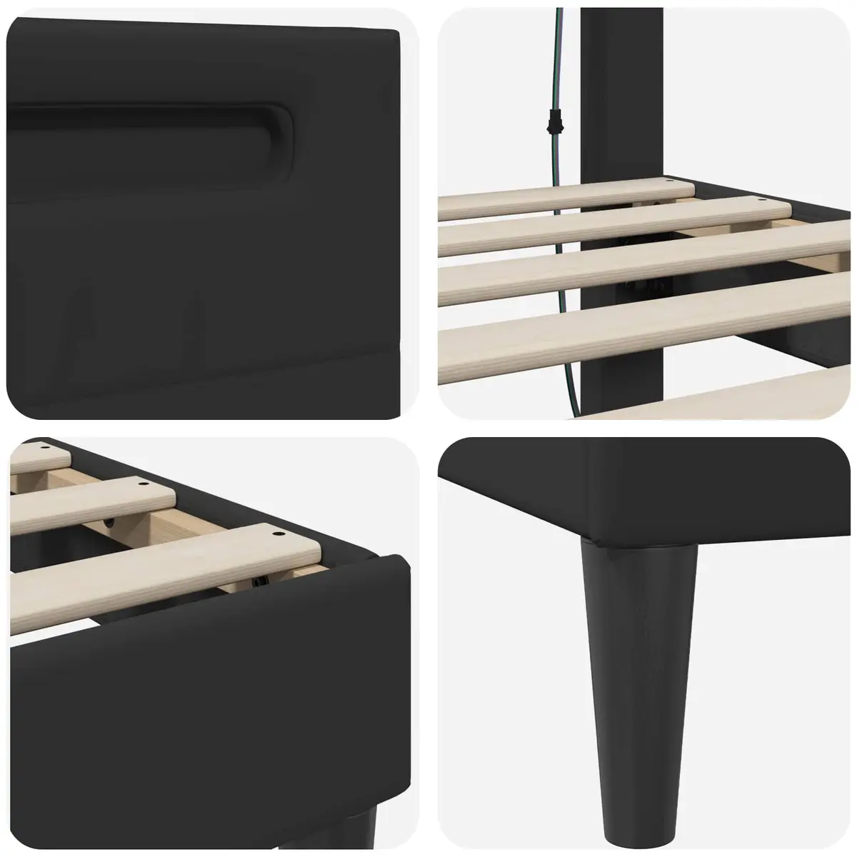 Bed Frame for Bedroom with LED Strip Lights Black 180 x 200 cm Faux Leather Headboard