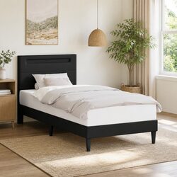 Black Bed Frame 107 x 203 cm with LED Lights & Faux Leather
