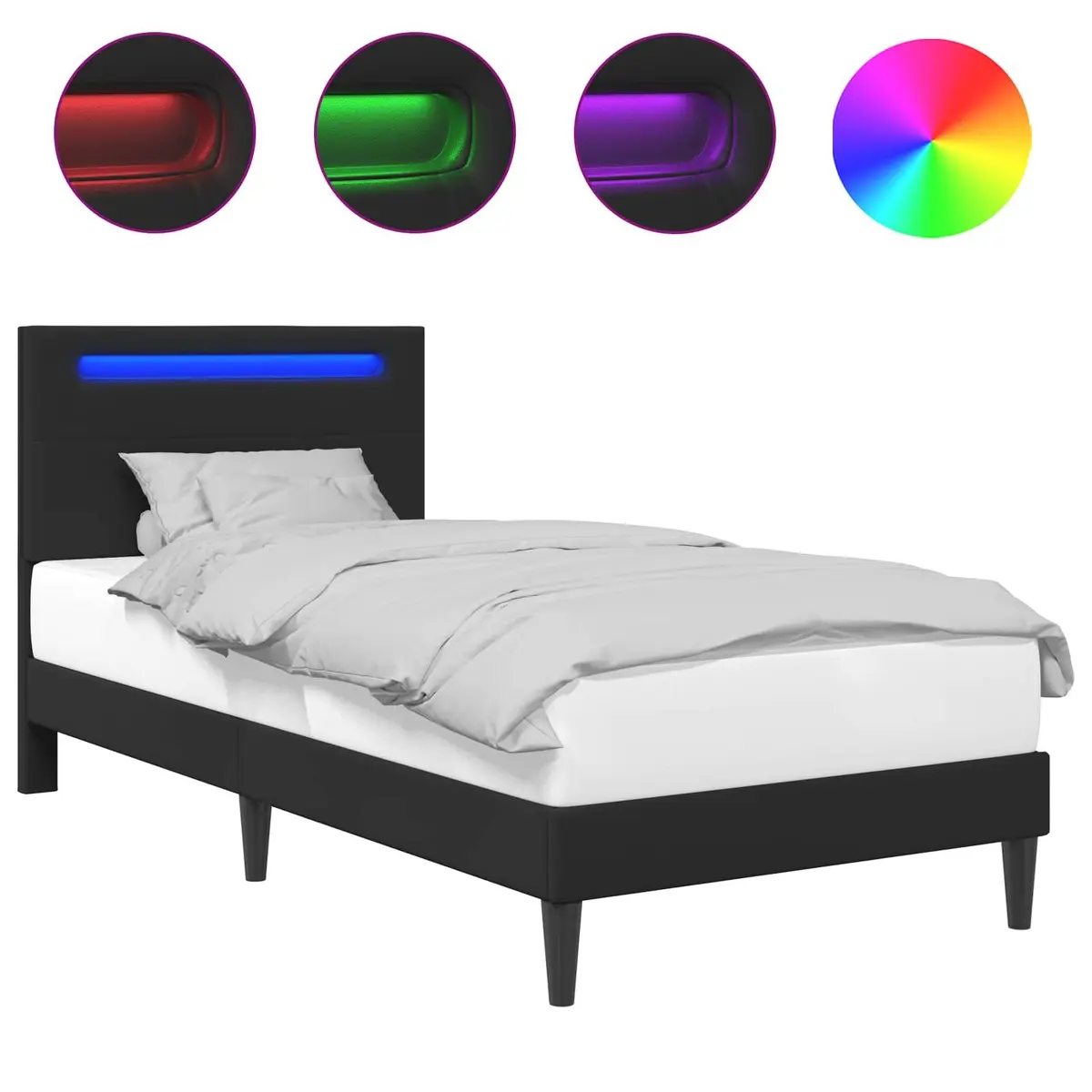 Black Bed Frame with Integrated LED Strip Lights Modern Faux Leather 107 x 203