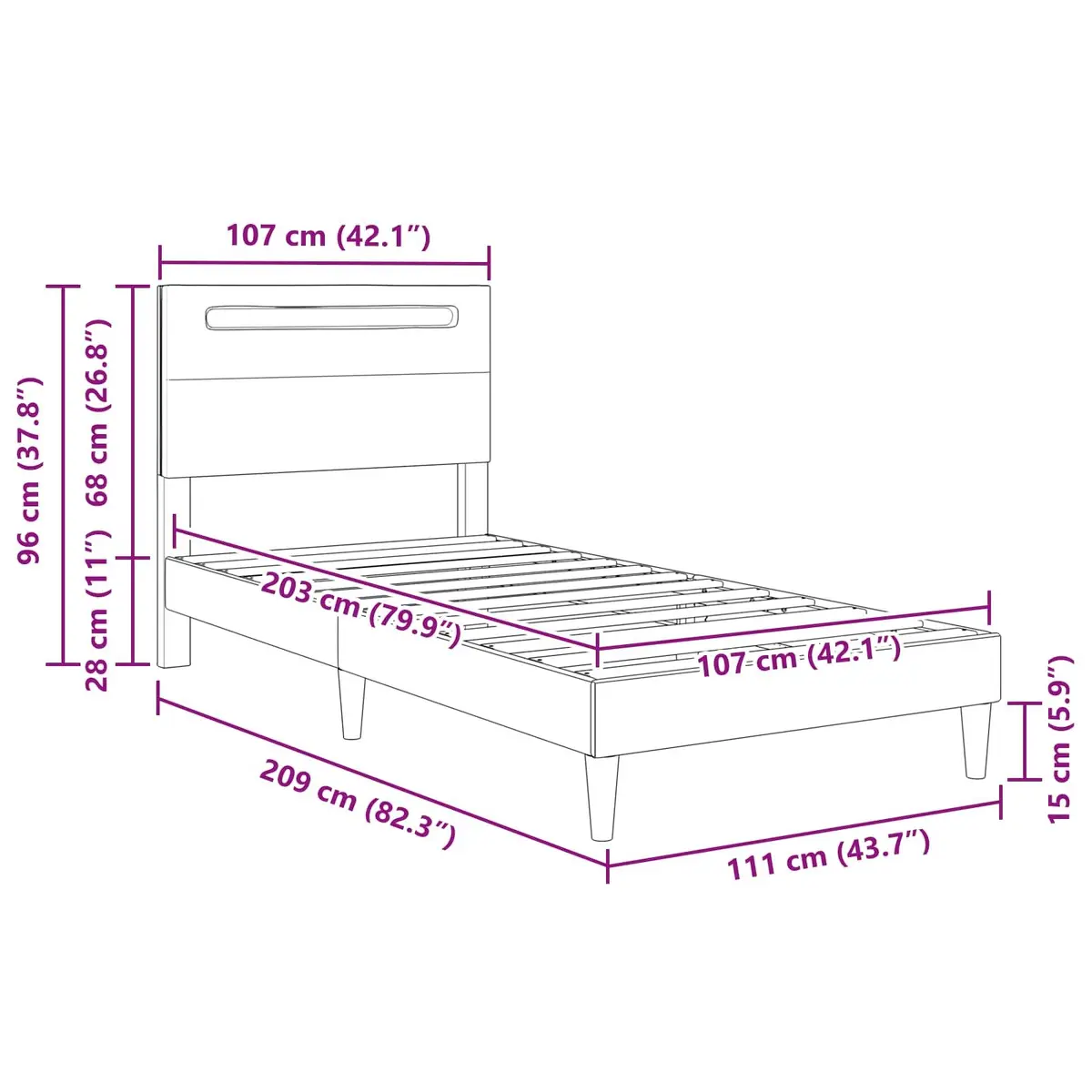 Black Bed Frame with Integrated LED Strip Lights Modern Faux Leather 107 x 203