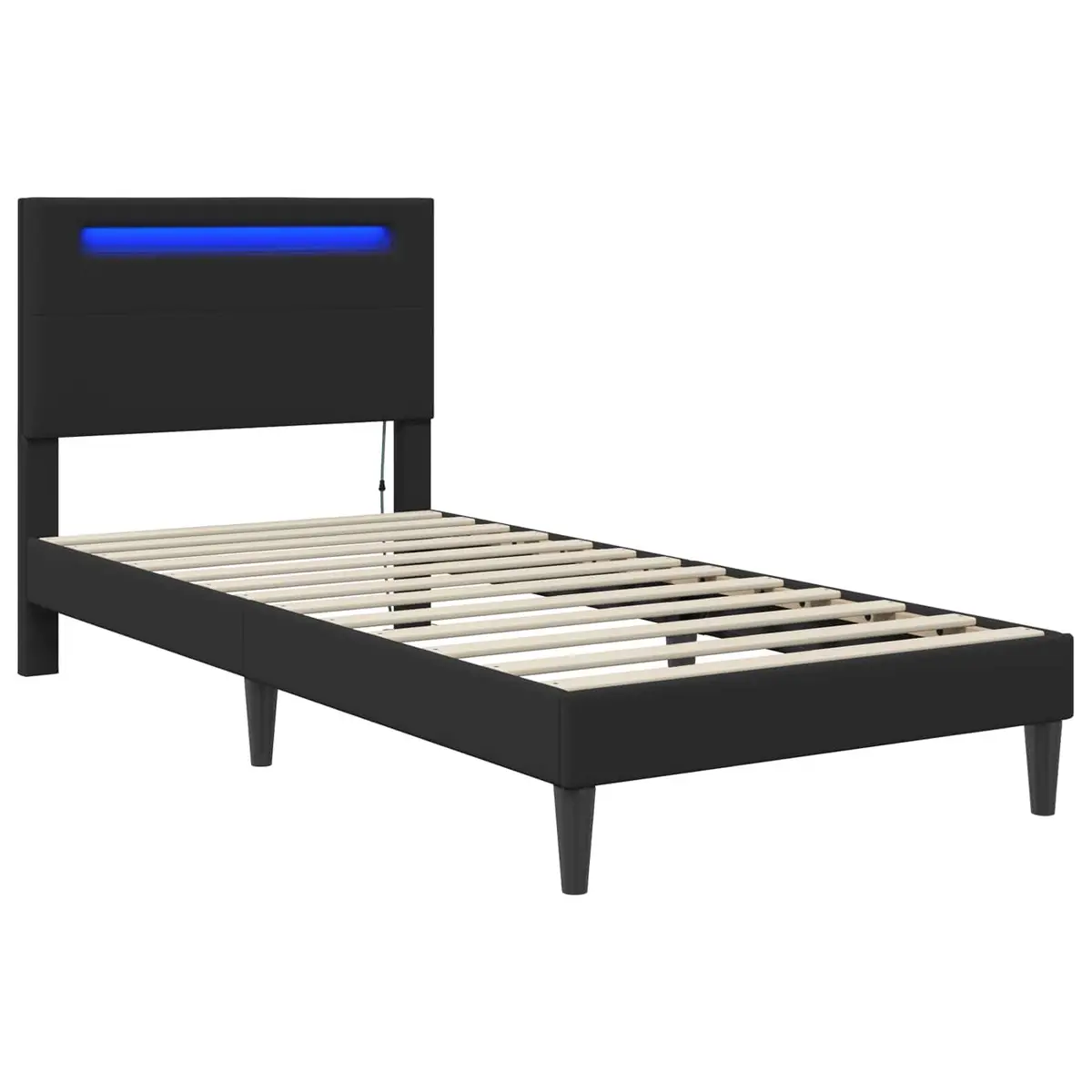 Black Bed Frame with Integrated LED Strip Lights Modern Faux Leather 107 x 203
