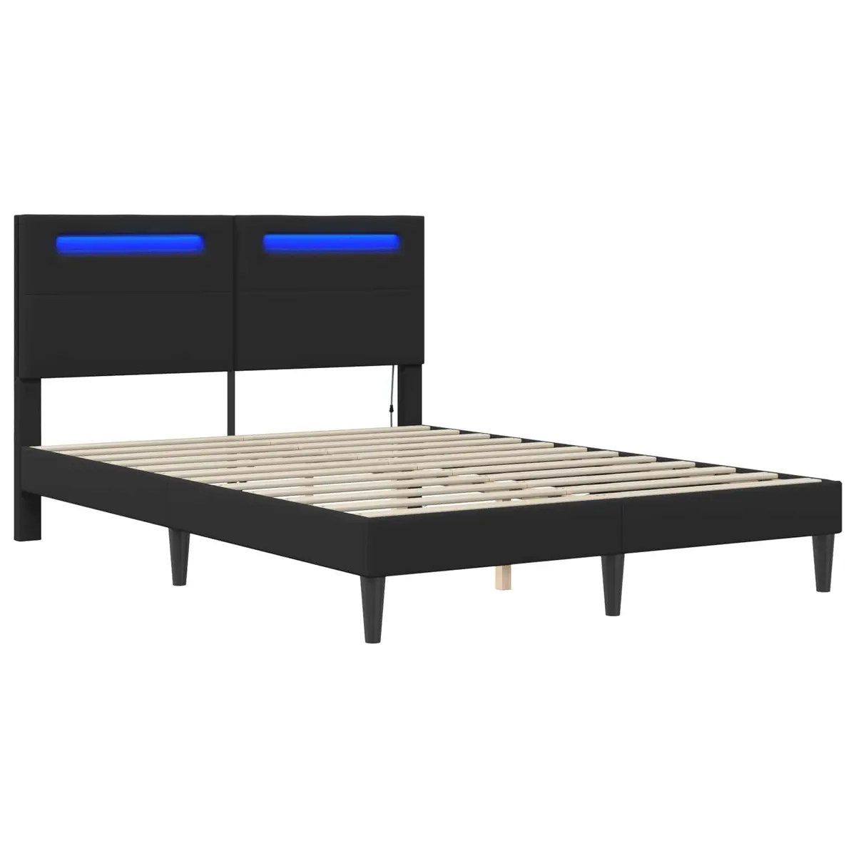 Black Bed Frame with LED Strip Lights USB Powered Modern Bedroom Furniture 137