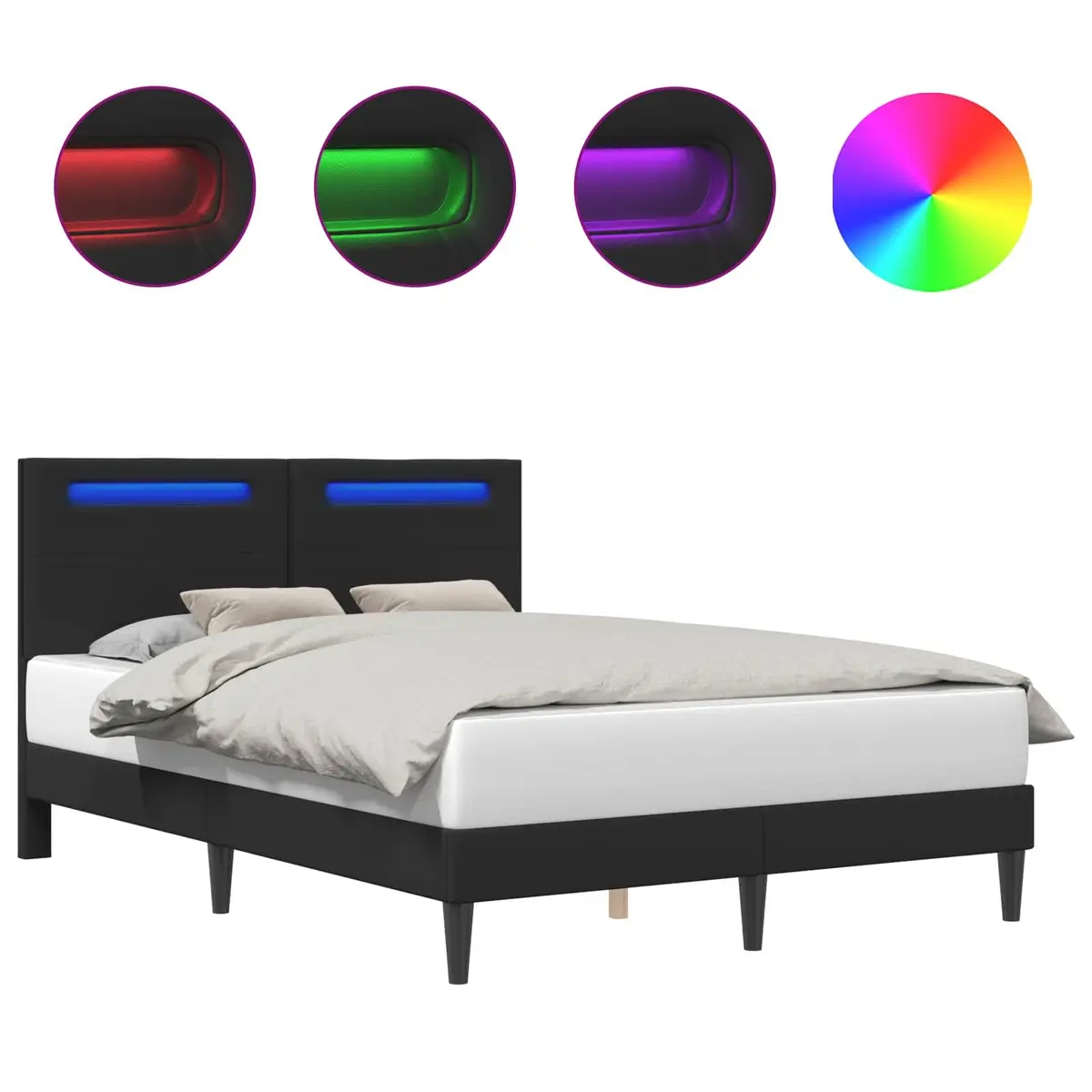 Black Bed Frame with LED Strip Lights for Modern Bedroom 153 x 203 cm