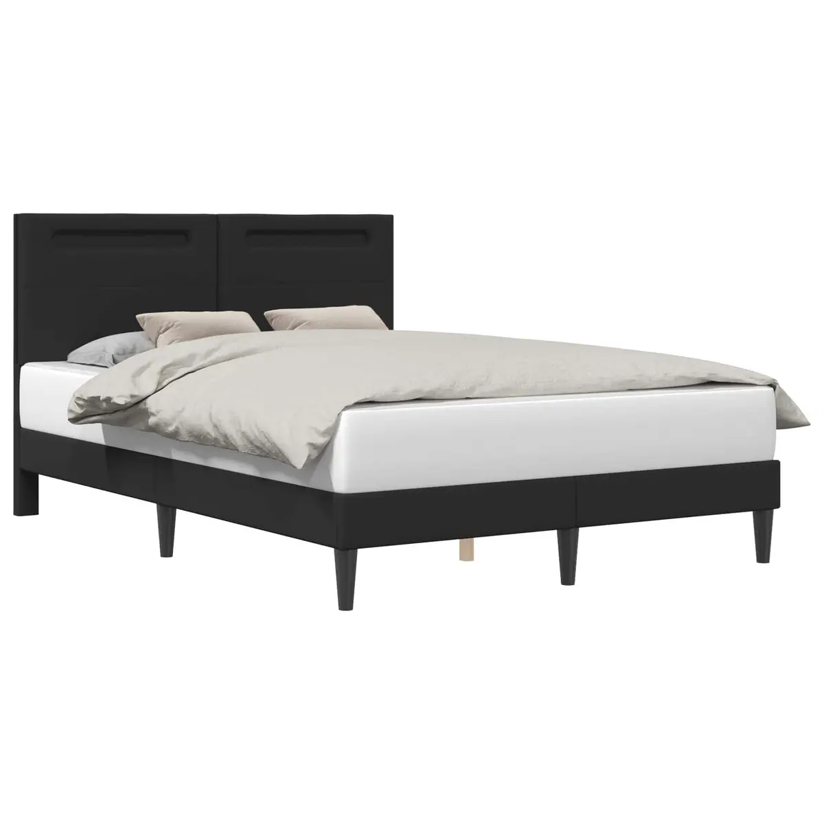 Black Bed Frame with LED Strip Lights for Modern Bedroom 153 x 203 cm
