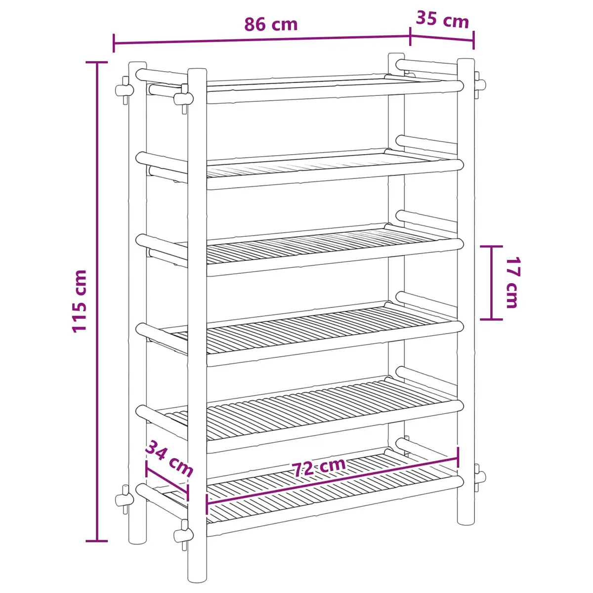 Natural Bamboo 6-Tier Shoe Rack