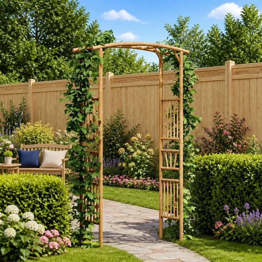 Garden Arch Bamboo Natural 110 x 40 x 205 cm Outdoor Structure Trellis Pergola
