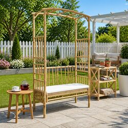 Garden Arch with Bench - 115x50x205cm Bamboo Structure