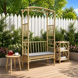 Garden Arch with Bench Outdoor Patio Seating Modern Design Bamboo Structure