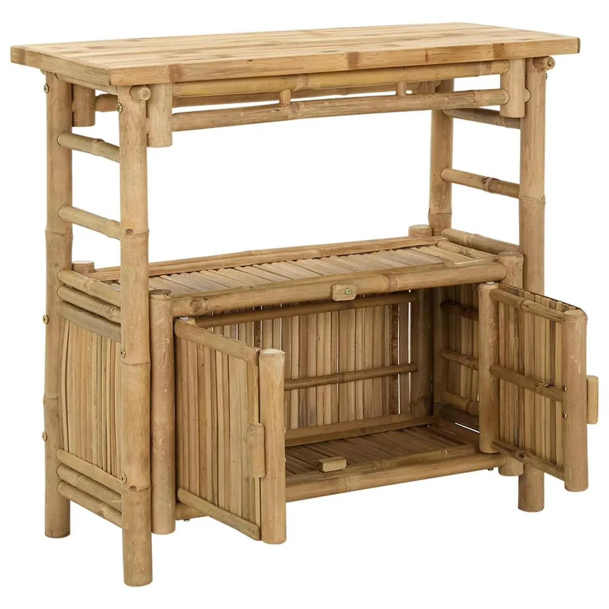 Console Table with Shelf Brown Bamboo Accent Table Modern Living Room Entryway