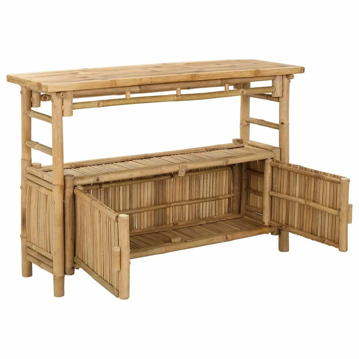 Console Table with Shelf Brown Modern Accent Table Living Room Entryway Bamboo