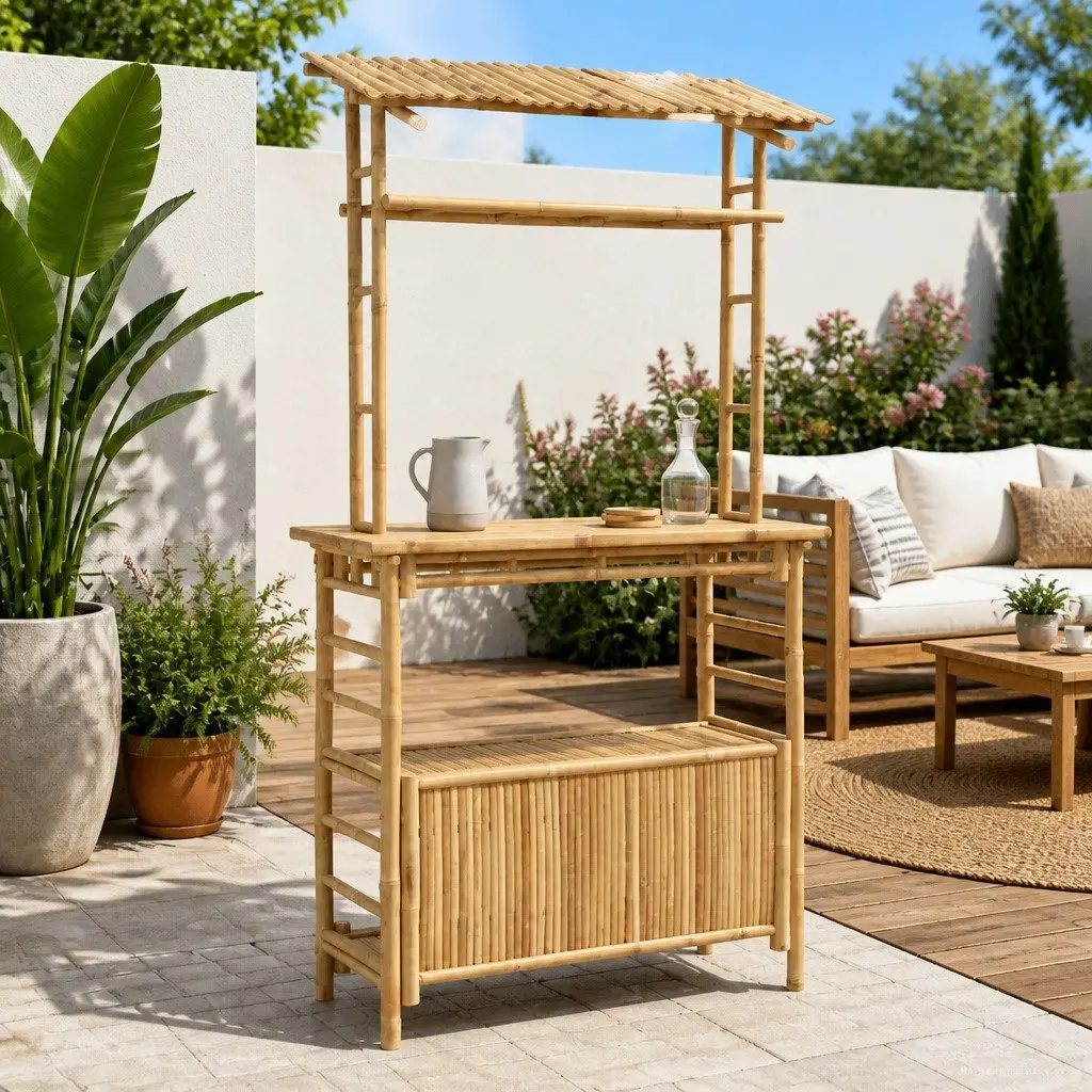 Outdoor Bar Table for Garden Patio 110 x 50 x 210 cm Natural Bamboo Brown