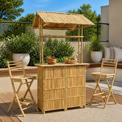 Outdoor Bar Table Bamboo with Shelves Modern Garden Patio Furniture 115x95x214cm