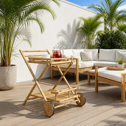 Bamboo Serving Trolley with Wheels Brown 79 x 67.5 x 84 cm Indoor Outdoor