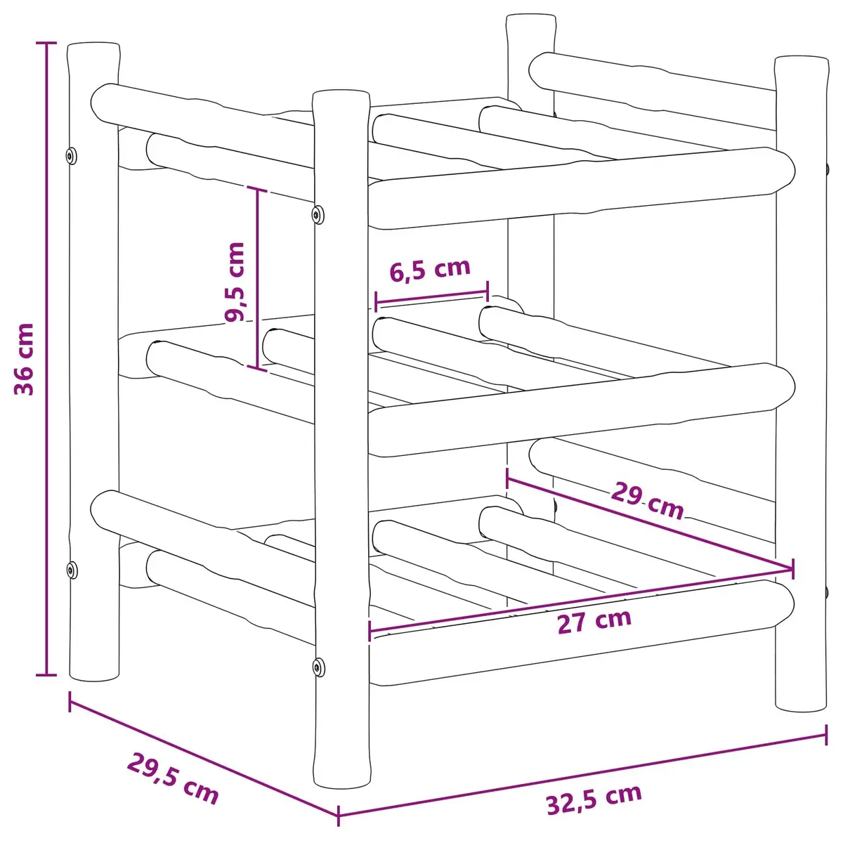 Wine Rack Indoor Kitchen Dining Bar Natural Bamboo Modern Storage Display 32.5 x 29.5 x 36 cm