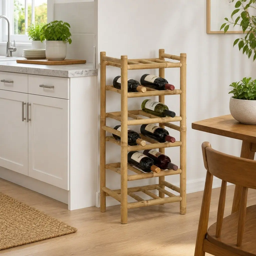 Bamboo Wine Rack Natural Storage Display Stand Modern Kitchen Dining Room Decor