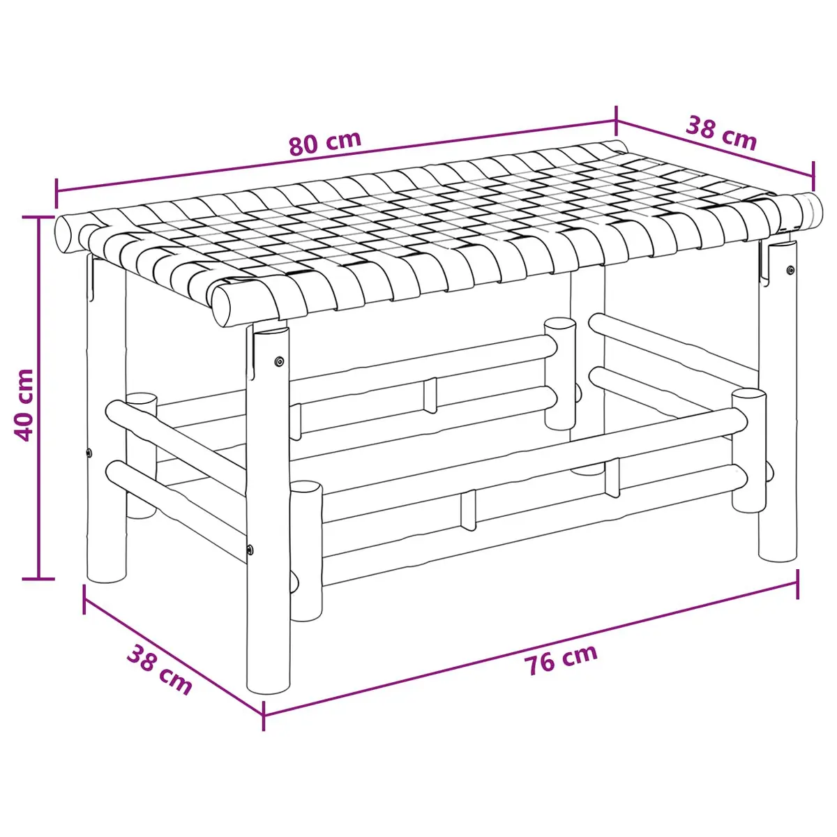 Bamboo Garden Bench 80 x 38 x 40 cm Rectangular Outdoor Indoor Seating Brown