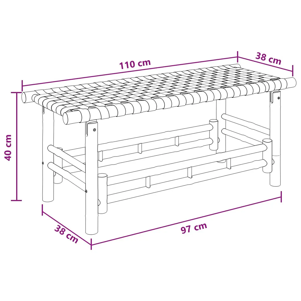 Garden Bench 110x38x40cm Bamboo Rectangular Outdoor Indoor Seating Patio