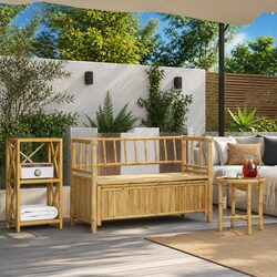 Garden Storage Bench: 110 x 47 x 80 cm Bamboo Design