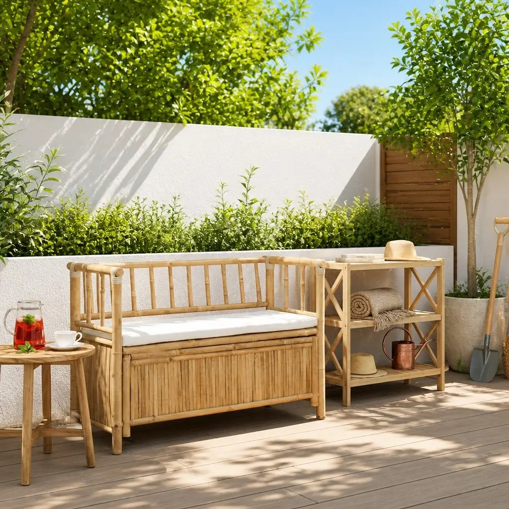 Garden Storage Bench Outdoor Use Bamboo 110x47x80cm Brown