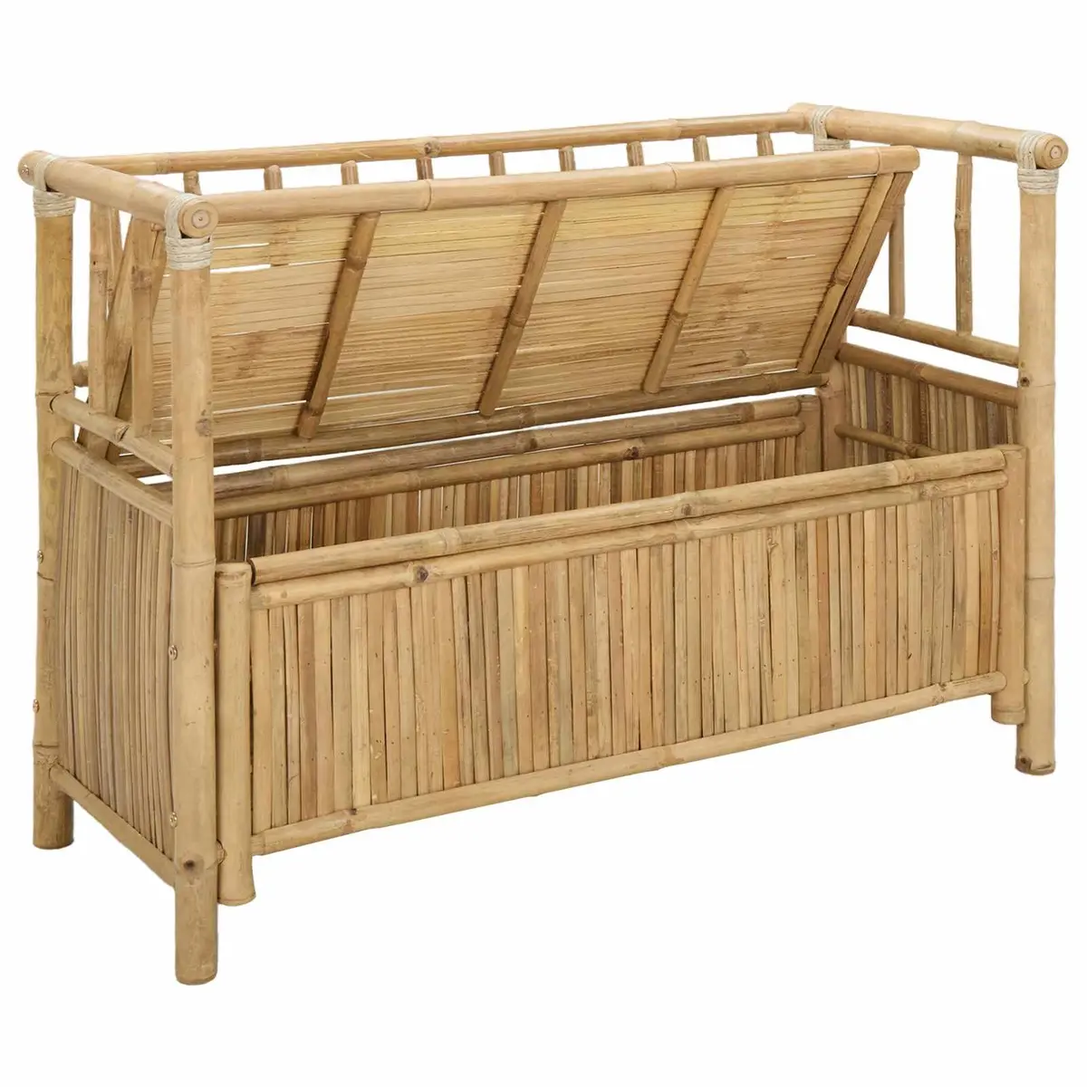 Bamboo Garden Storage Bench Outdoor Seating with Under-Seat Compartment 110 x 47 x 80 cm
