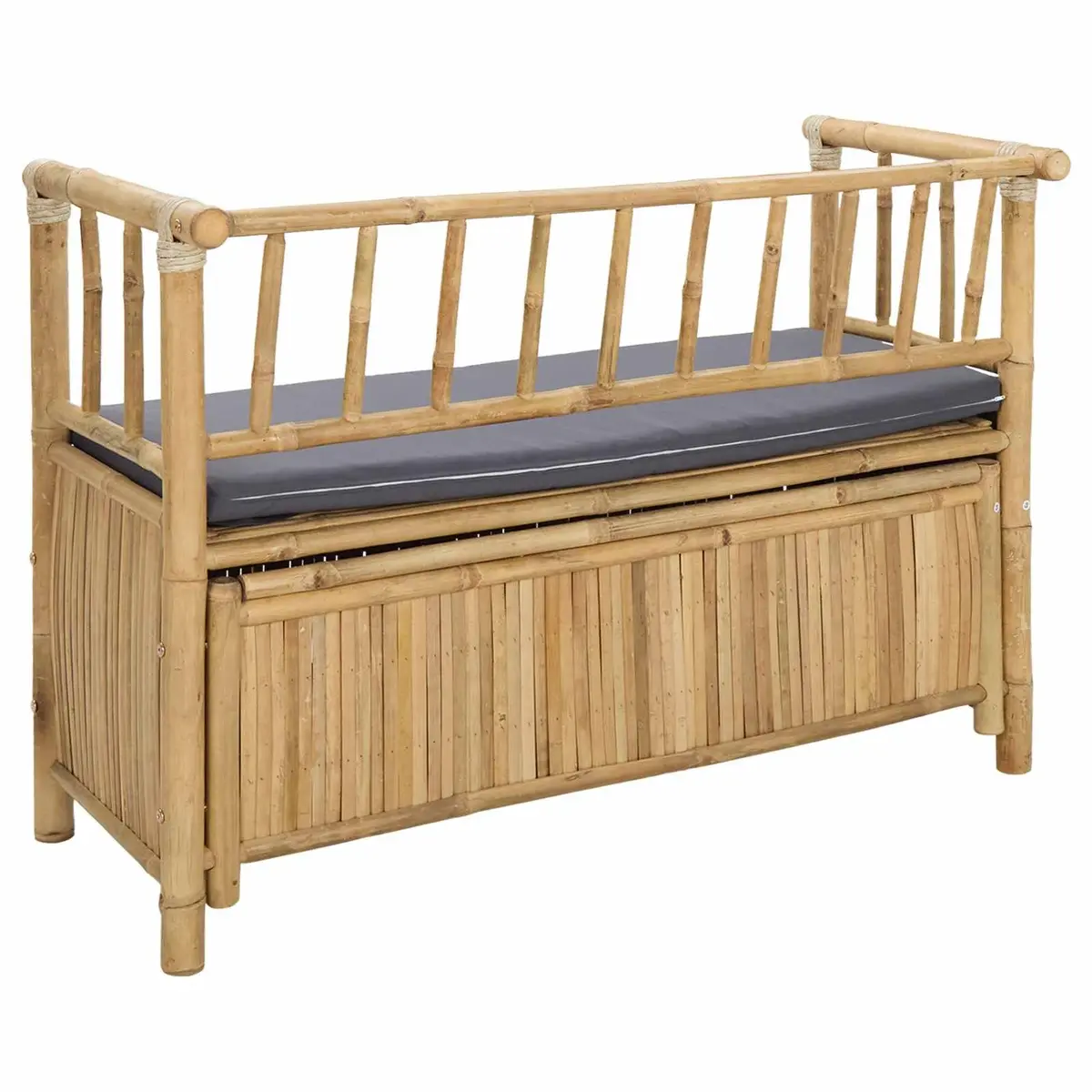Bamboo Garden Storage Bench Outdoor Seating with Under-Seat Compartment 110 x 47 x 80 cm
