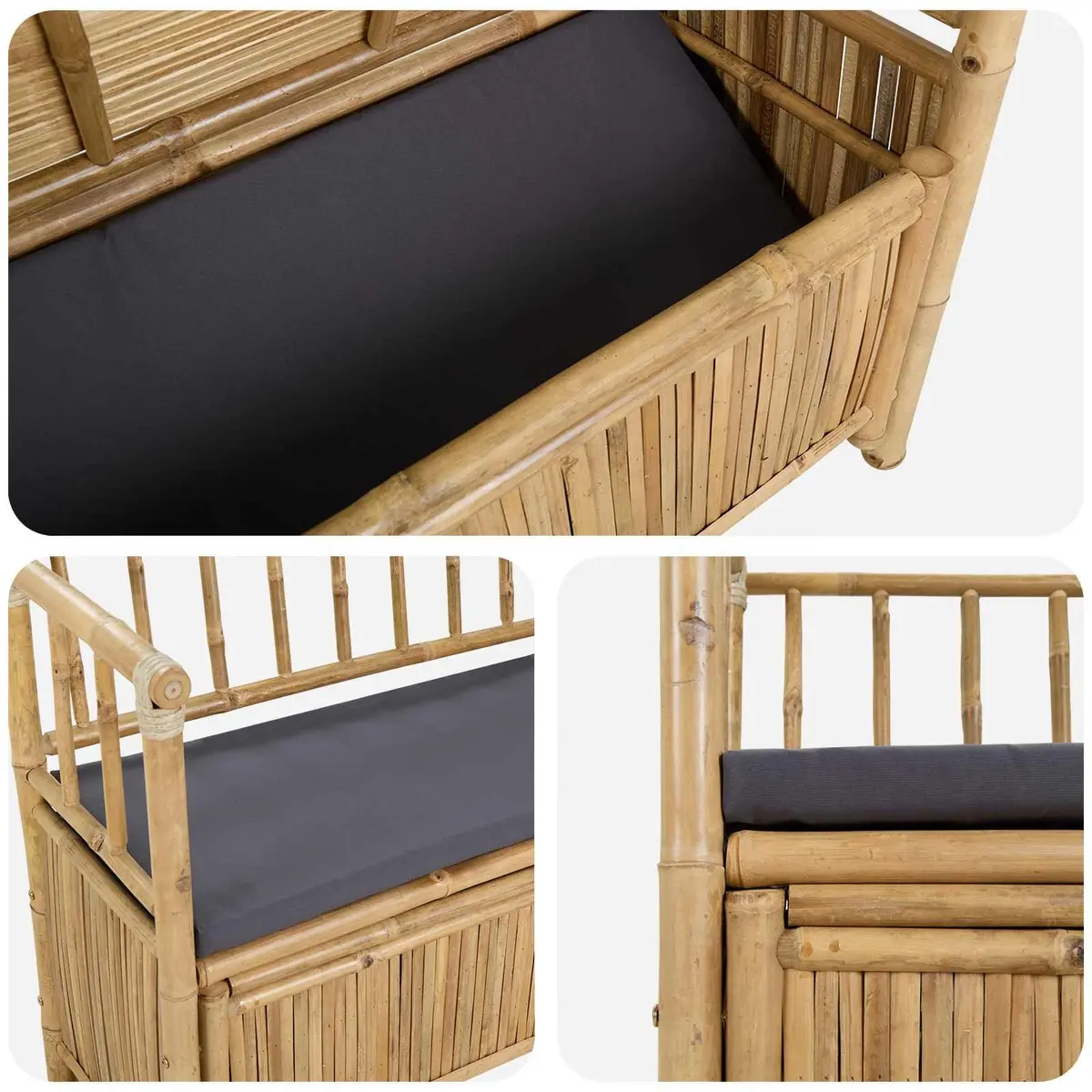 Bamboo Garden Storage Bench Outdoor Seating with Under-Seat Compartment 110 x 47 x 80 cm