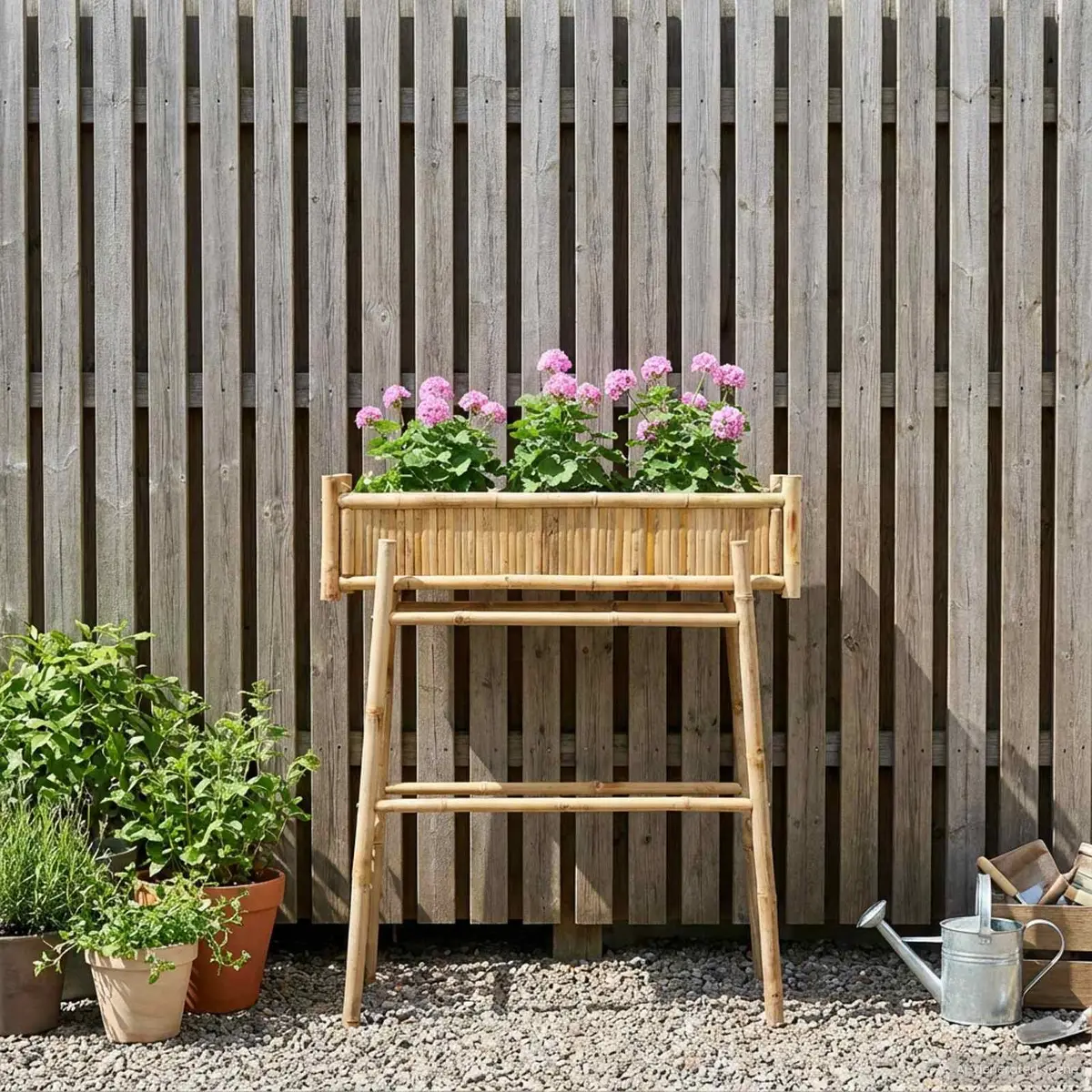 Garden Planter Outdoor Patio Balcony Brown Bamboo 100 x 38 x 114 cm
