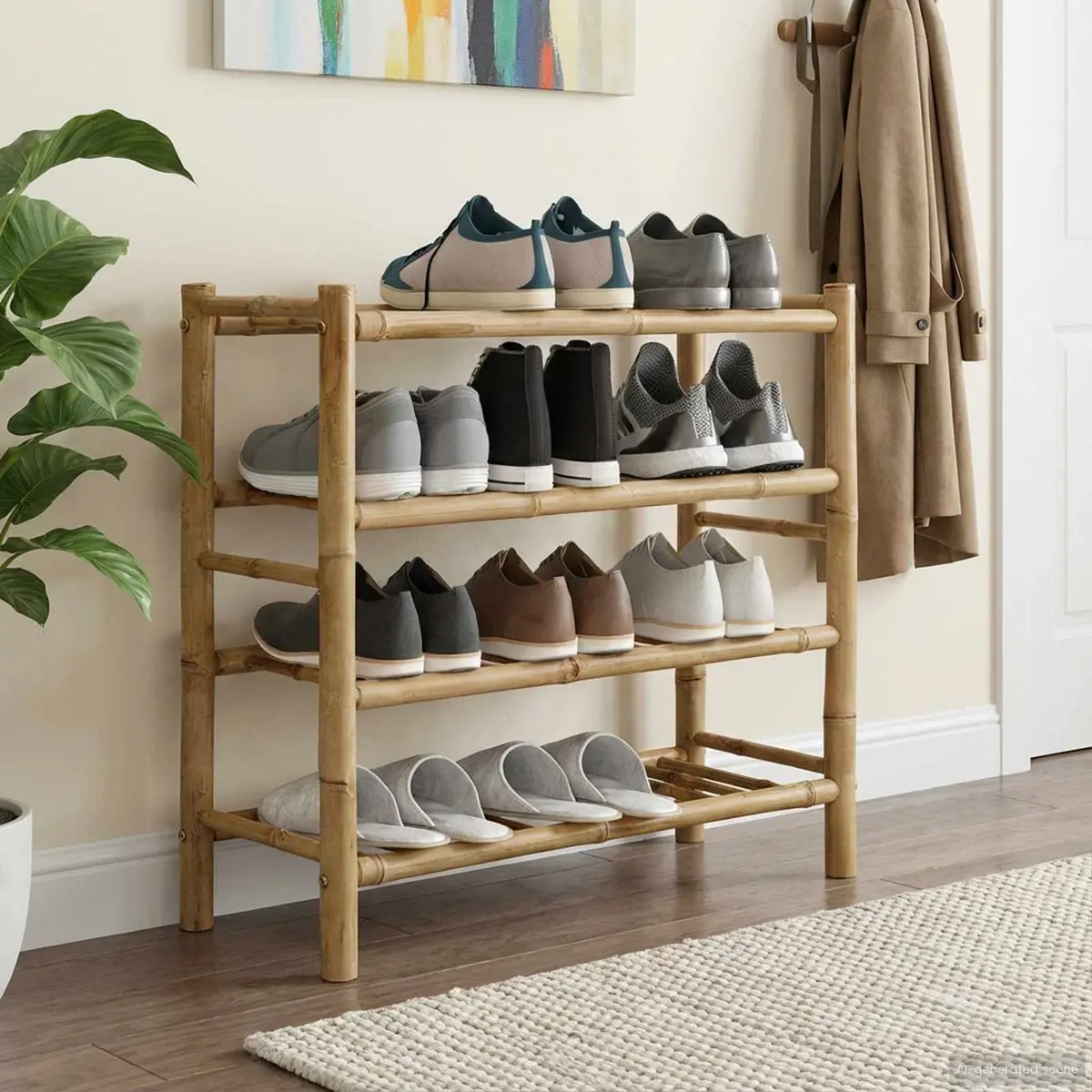 Shoe Rack Hallway Bamboo Natural Brown 68 x 28 x 63 cm