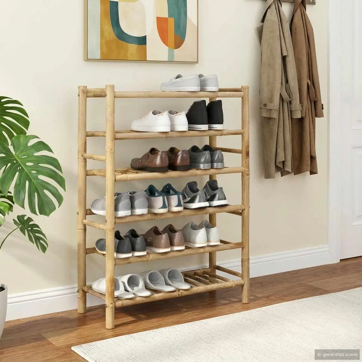 Shoe Rack with Shelf Storage Organiser 68 x 28 x 96 cm Brown Natural