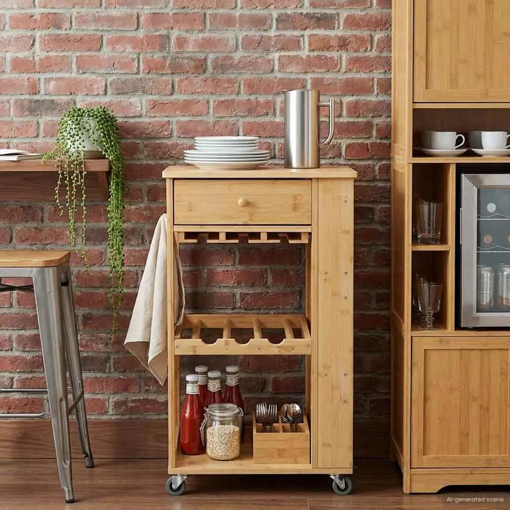 Kitchen Trolley for Dining Room 3-Tier Storage Bamboo with Wheels