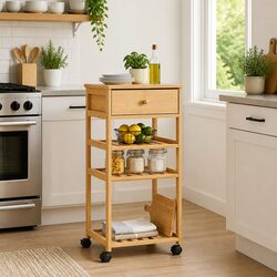 Dimensions and Features of Bamboo Kitchen Trolley with Wheels
