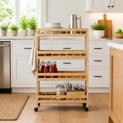 Kitchen Trolley with Wheels 60x18x97cm 4-Tier Storage Organiser Dining
