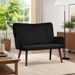 2-Seater Sofa Black Velvet Upholstery Living Room Furniture Compact Modern