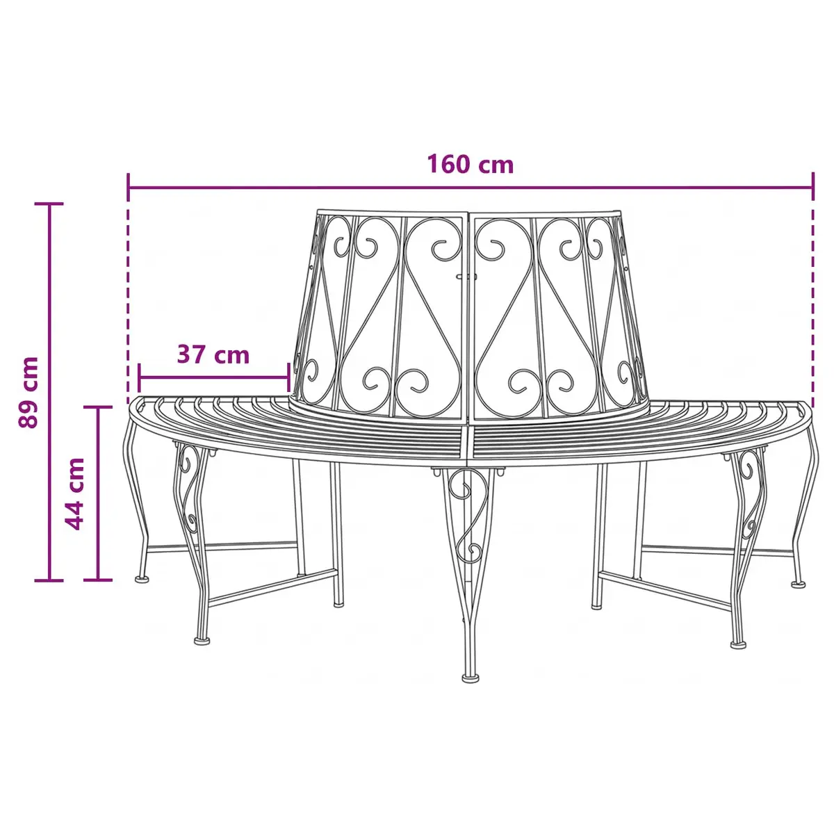 Outdoor Tree Bench 4-Seater Half-Round Garden Backyard Furniture Black Steel