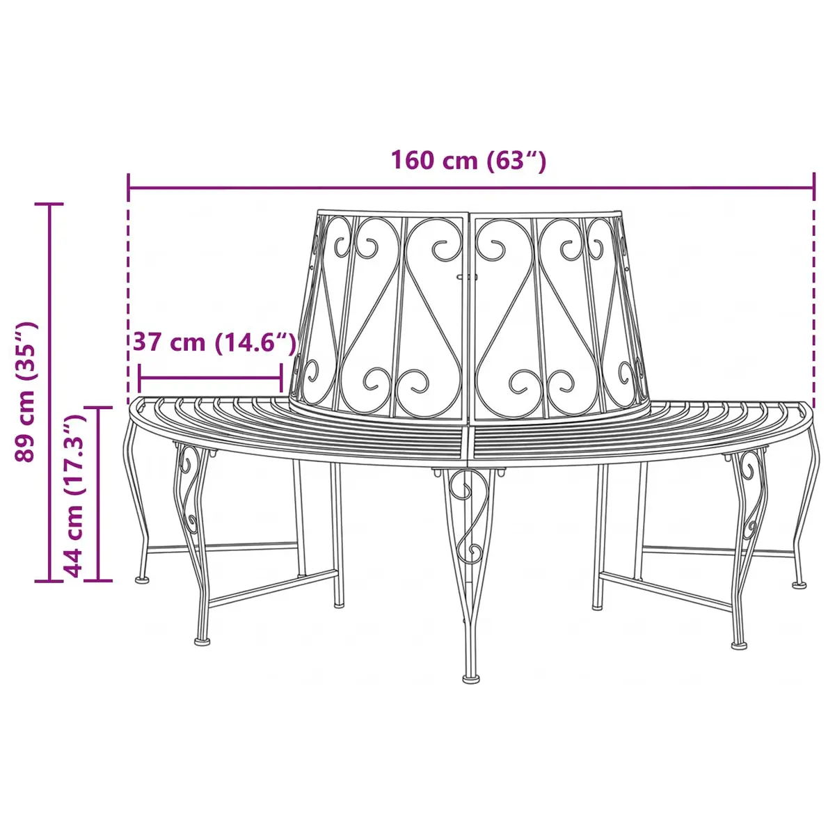 Outdoor Tree Bench 4-Seater Garden Furniture Steel Frame Backyard