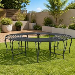 Garden Tree Bench 8-Seater Round Outdoor Circular Seating Steel Ø 160cm